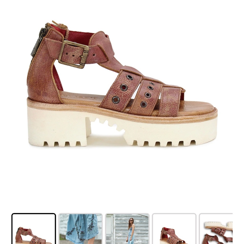 Bed Stu Pacifica Distressed Brown Leather Platform Sandals with Cream Lug Sole